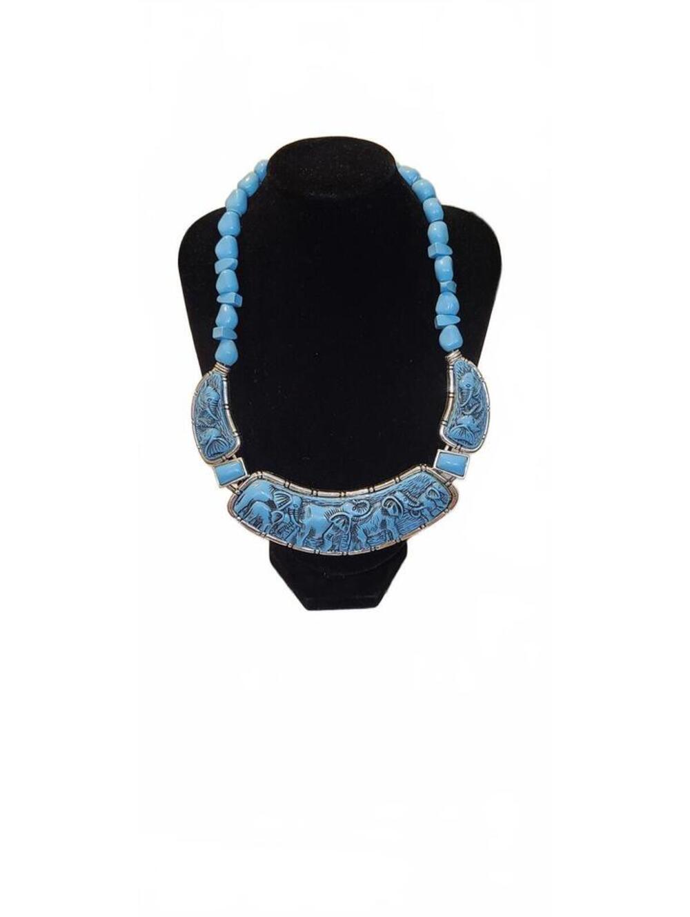 Blue Stone Beaded Statement Necklace